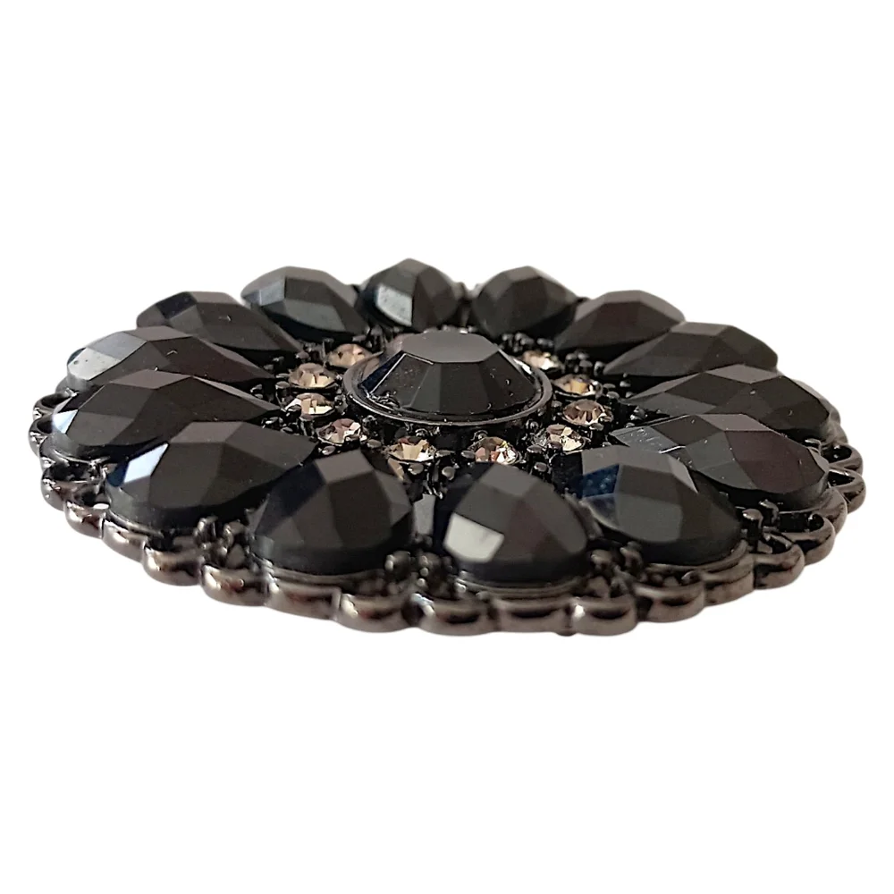 Premier Designs Sunflower Brooch Pendant Pin‎ Black Rhinestone Flower Sparkler